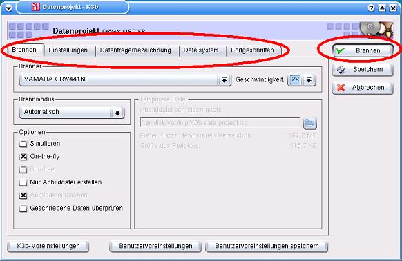 K3b-Datenprojekt-Fenster